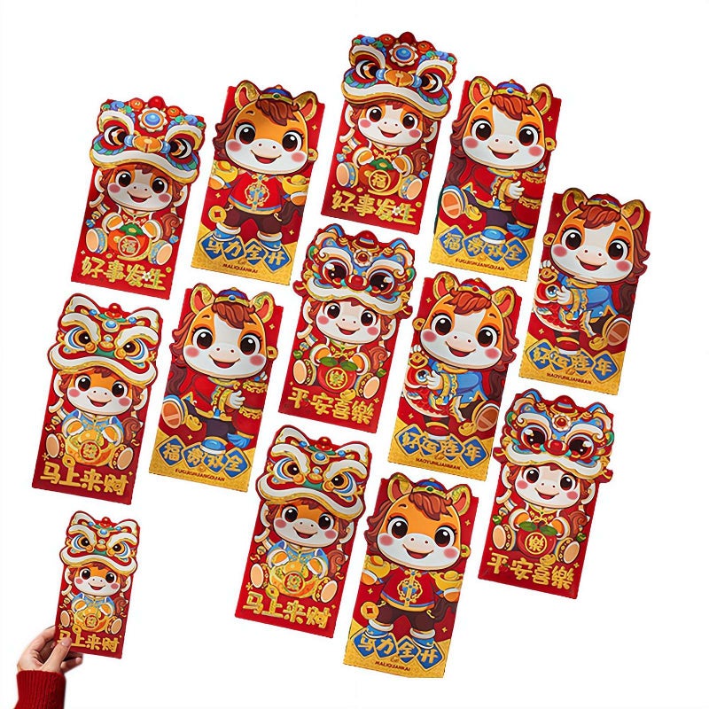 12 Pcs Chinese New Year Red Envelopes,Lucky Horse Hong Bao Red Pocket Envelope for Money,Large Lucky Cash Money Envelopes Spring Festival Birthday Weddings Party - Image 1